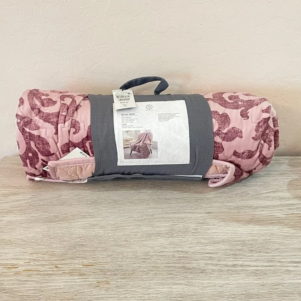 New Martha Stewart Quilted Throw Blanket Pink Burgundy Damask Velvet Macy's